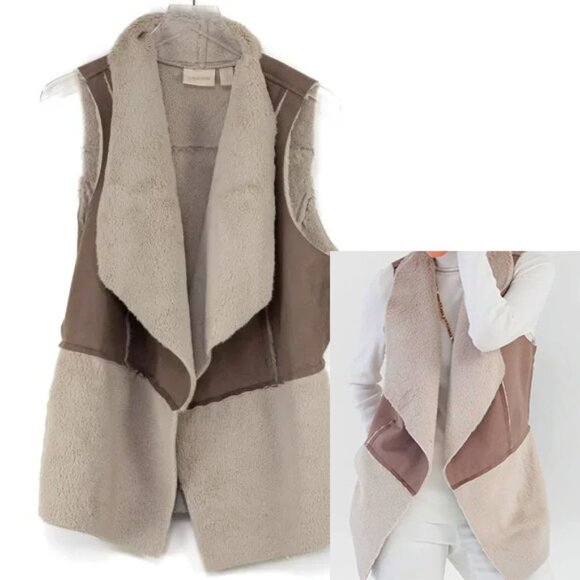Chico's Jackets & Blazers - Chico's Faux Shearling Vest Open Front Comfy Soft Outerwear Tan Size 1 Medium